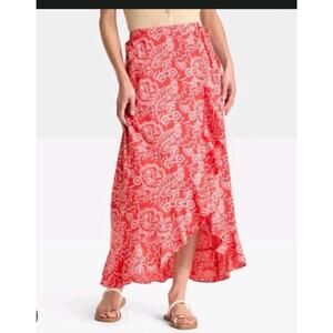 Universal Thread Ruffle Red Print Skirt Large